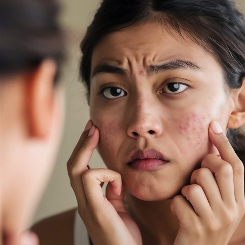 portrait-young-woman-examines-her-face-with-pimples portrait-young-woman-examines-her-face-with-pimples